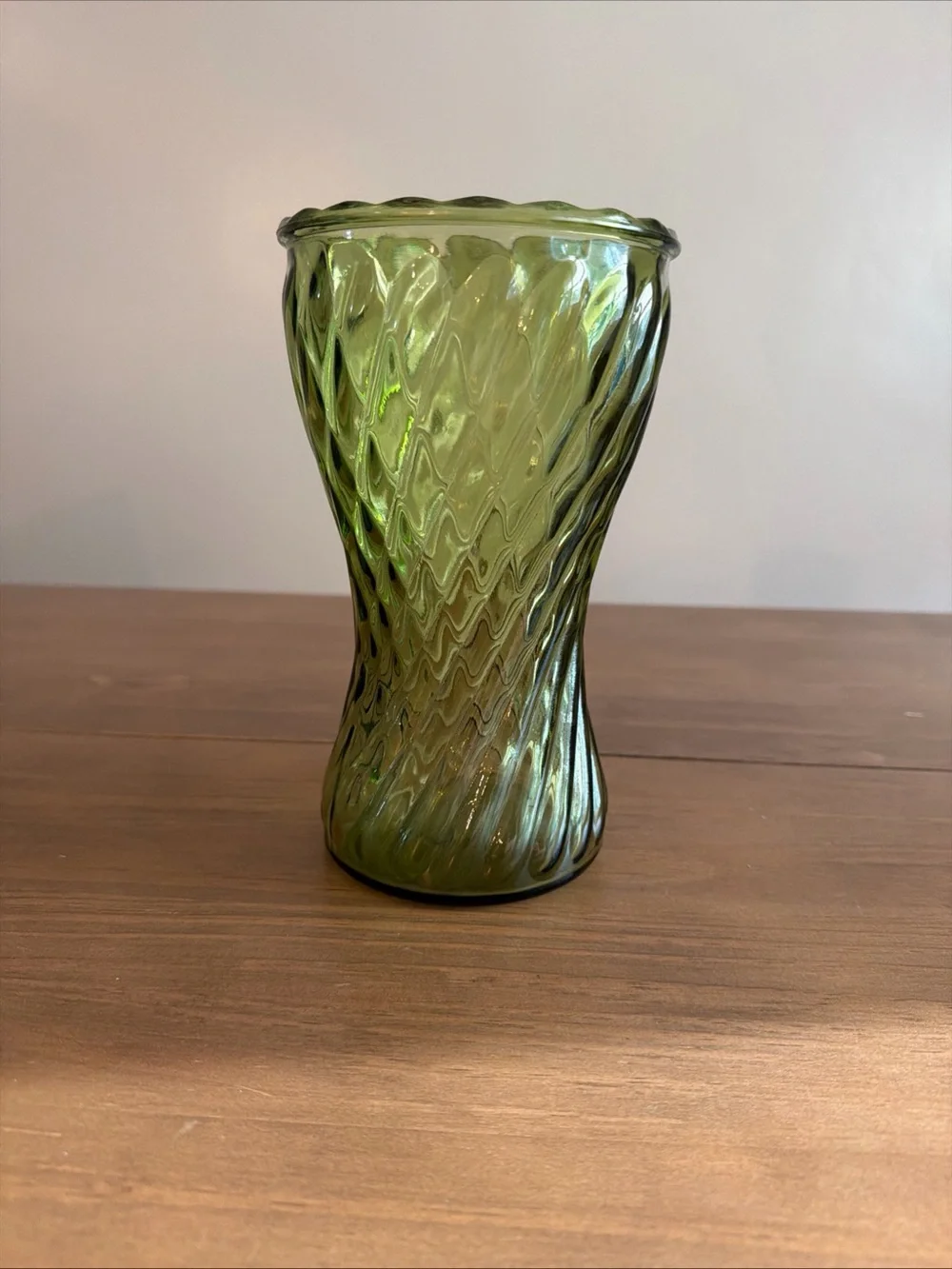 New vintage Green Swirl Glass Vase - Brand Unknown
